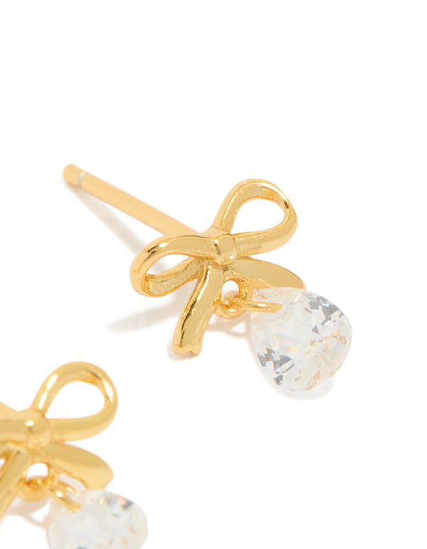 Gold Plated Sterling Silver Bow & Pear Earrings