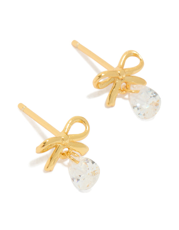 Gold Plated Sterling Silver Bow & Pear Earrings