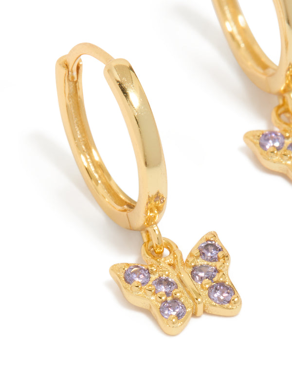 Gold Plated Sterling Silver Cubic Zirconia Butterfly Earrings