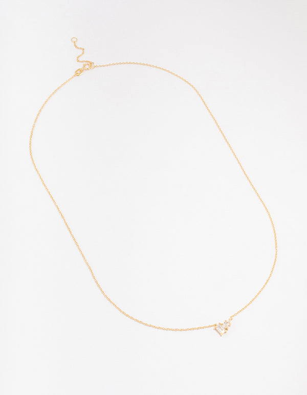 Gold Plated Sterling Silver Cubic Zirconia Pear Pendant Necklace