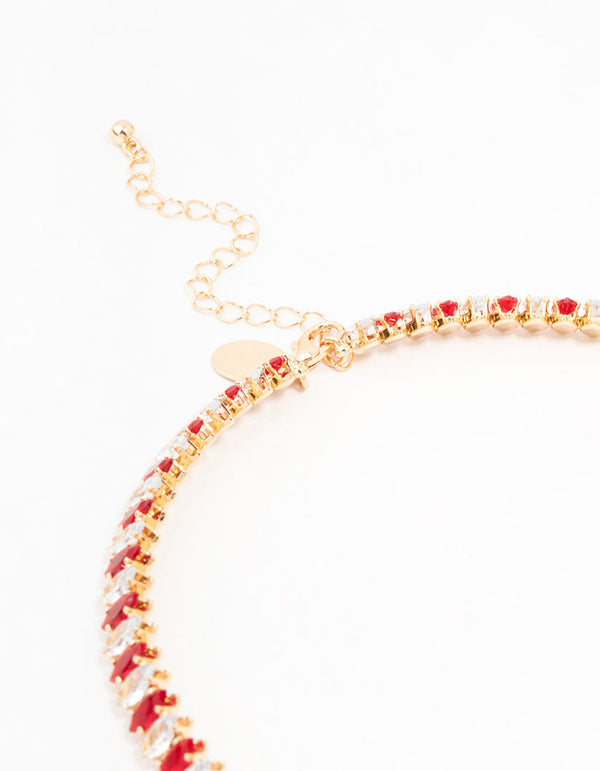 Cubic Zirconia Navette Station Choker Gold Necklace