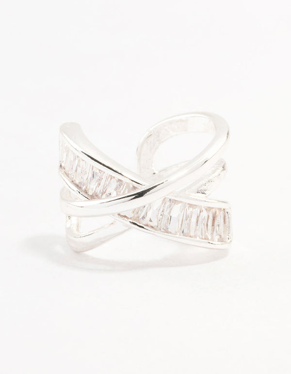 Silver Baguette Criss Cross Ear Cuff