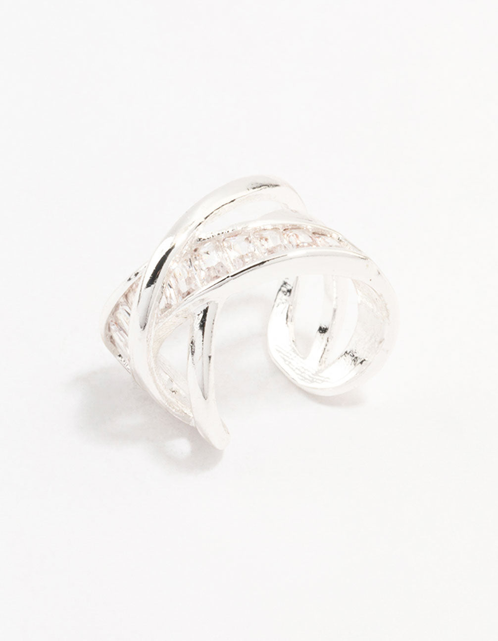Silver Baguette Criss Cross Ear Cuff