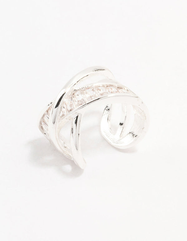 Silver Baguette Criss Cross Ear Cuff