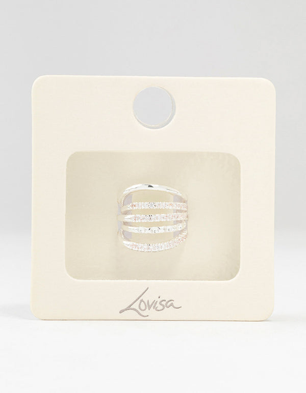 Silver Cubic Zirconia Five Row Hoop Ear Cuff