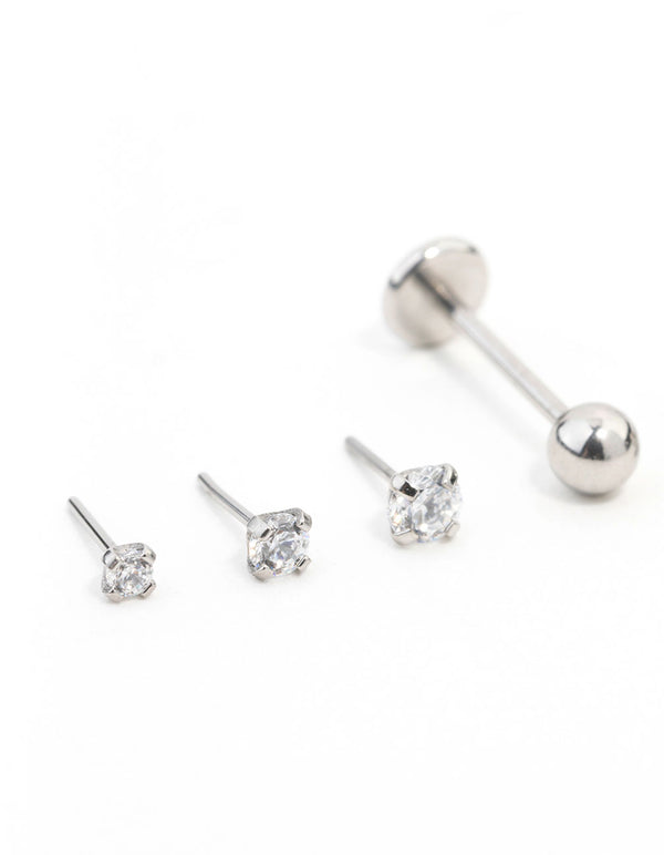Surgical Steel Stone Flat Back Earrings 6-Pack
