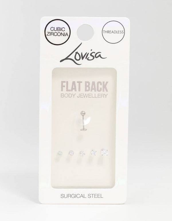 Surgical Steel Stone Flat Back Earrings 6-Pack