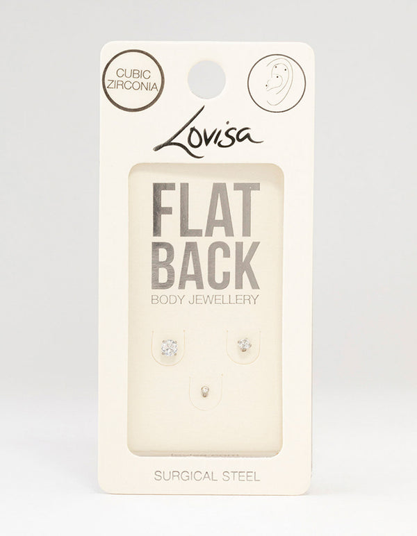 Surgical Steel Graduating Cubic Zirconia Flat Backs 3-Pack