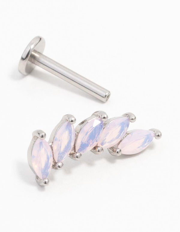 Surgical Steel Cubic Zirconia Stacked Leaf Single Threadless Flat Back Stud