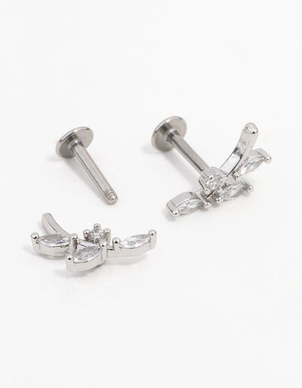 Surgical Steel Steel Cubic Zirconia Vine Flat Back Earrings 2-Pack