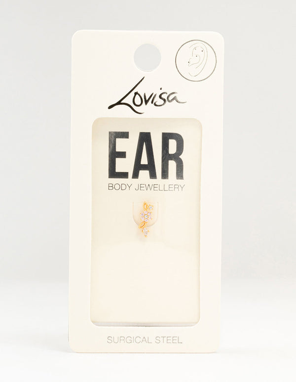 Gold Plated Surgical Steel Flower & Leaf Flat Back