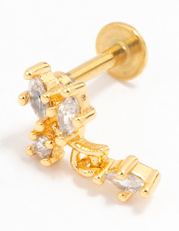 Gold Plated Surgical Steel Marquise Cluster Drop Flat Back