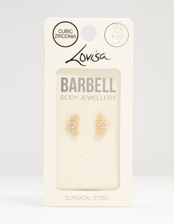 Gold Plated Surgical Steel Flower Trio Flat Backs 2-Pack