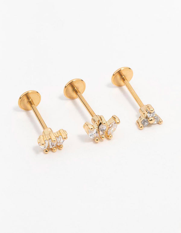 Gold Plated Surgical Steel Flower Crown Flat Backs 3-Pack