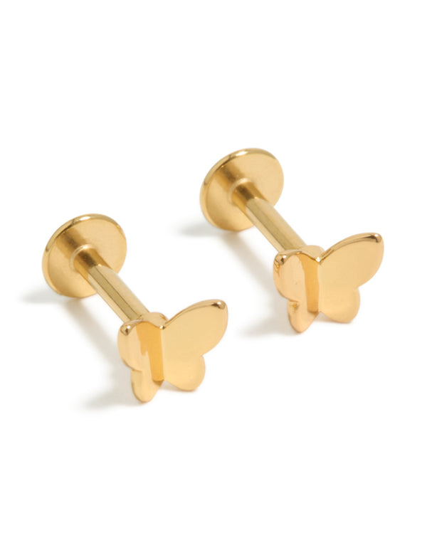 Gold Plated Surgical Steel Metal Butterfly Flat Backs 2-Pack