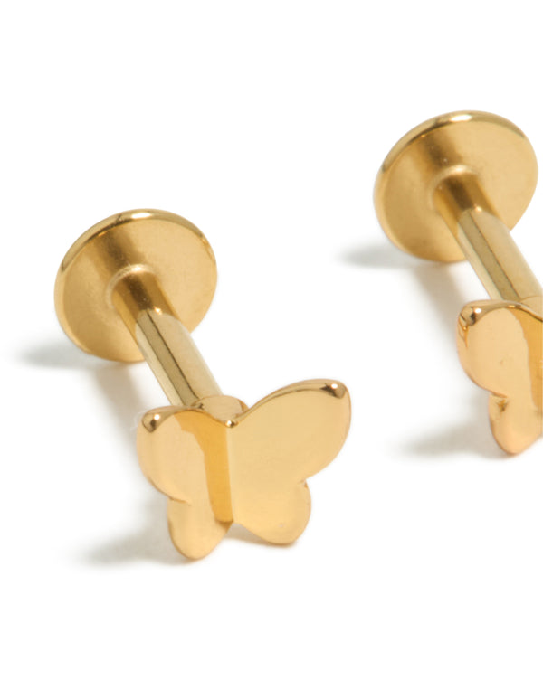 Gold Plated Surgical Steel Metal Butterfly Flat Backs 2-Pack
