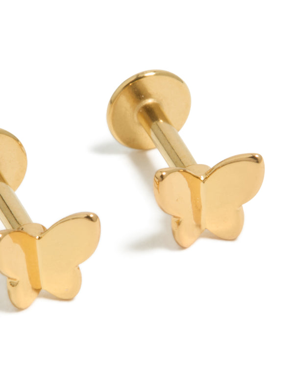 Gold Plated Surgical Steel Metal Butterfly Flat Backs 2-Pack