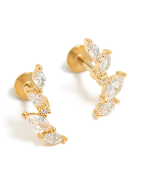 Gold Plated Surgical Steel Cubic Zirconia Marquise Crawler Flat Back 2-Pack