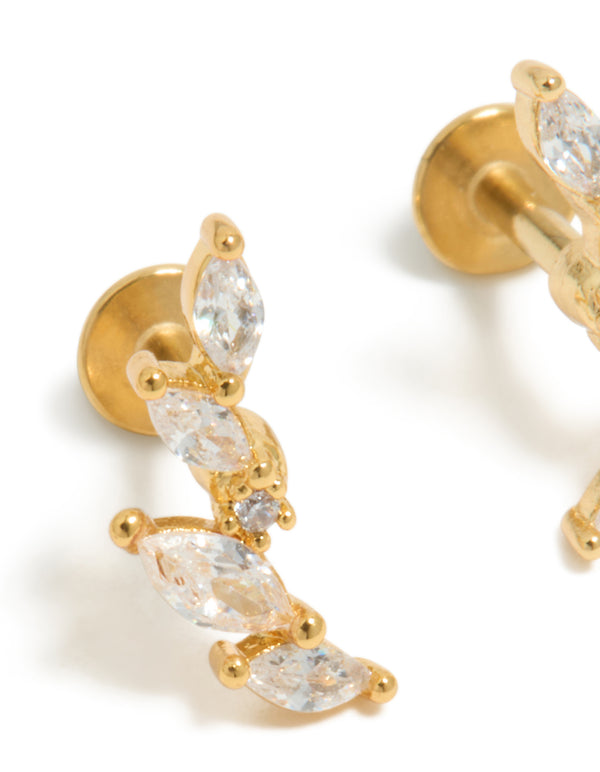 Gold Plated Surgical Steel Cubic Zirconia Marquise Crawler Flat Back 2-Pack