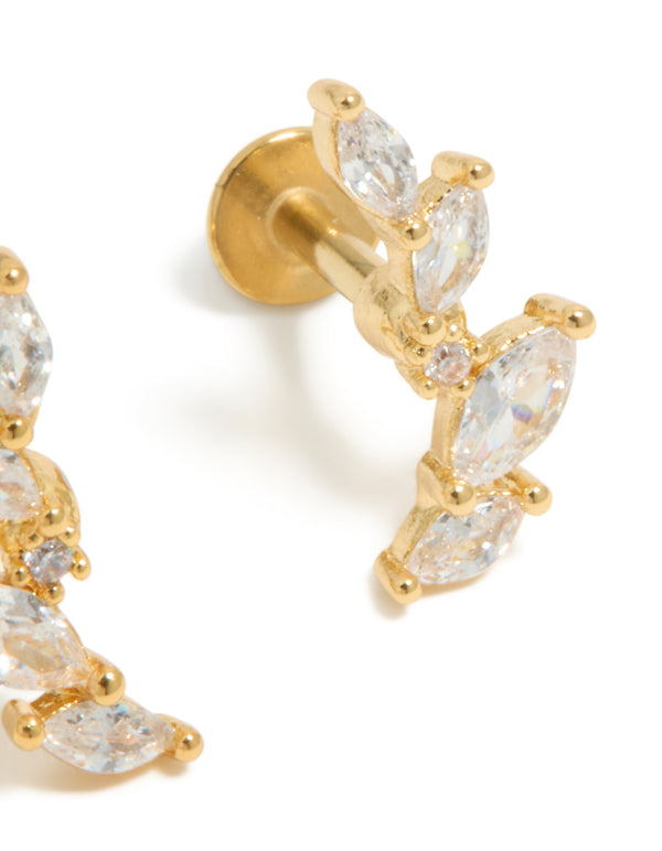 Gold Plated Surgical Steel Cubic Zirconia Marquise Crawler Flat Back 2-Pack