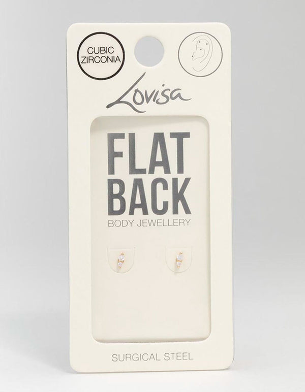 Gold Plated Surgical Steel Cubic Zirconia Double Flat Back 2-Pack