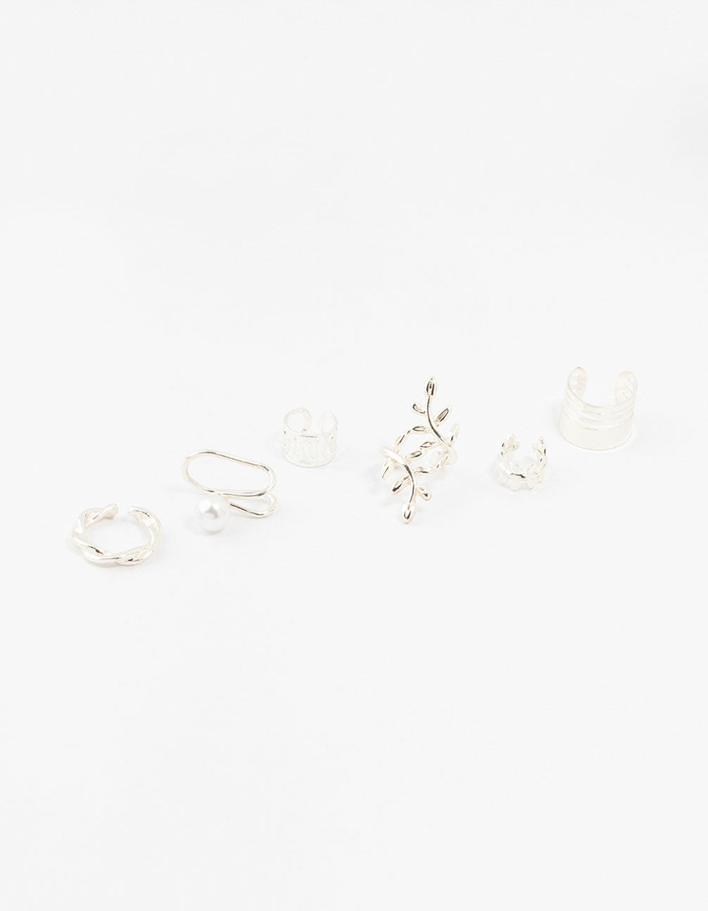 Silver Leaf & Pearl Mixed Ear Cuffs 6-Pack