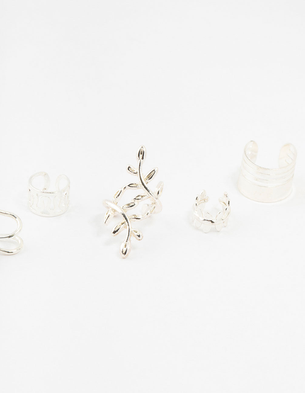 Silver Leaf & Pearl Mixed Ear Cuffs 6-Pack