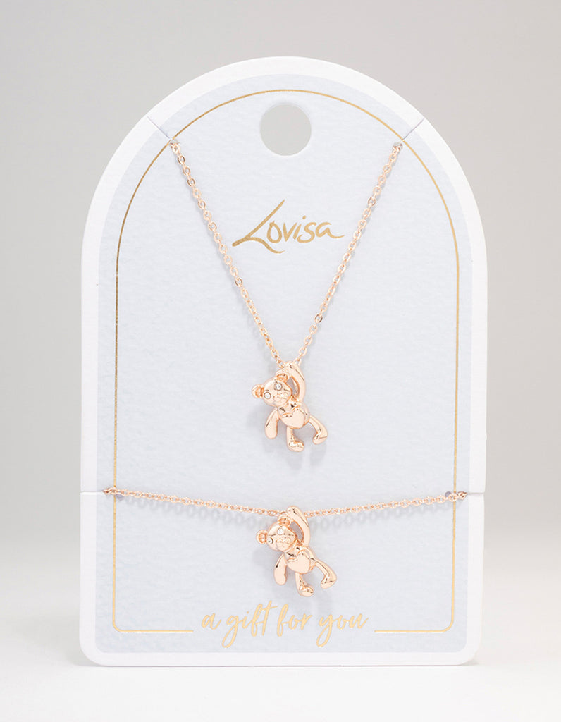 Rose Gold Teddy Bear Necklace Rose Gold Teddy Bear Jewellery Set