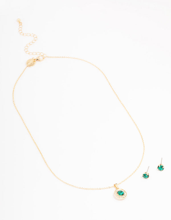 Gold Round Diamante Halo Jewellery Set