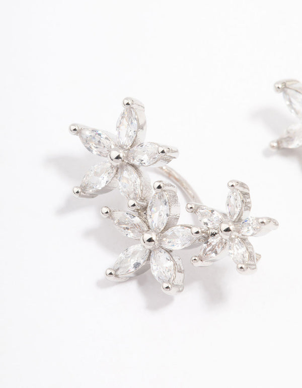Silver Cubic Zirconia Graduating Flower Stud Earrings
