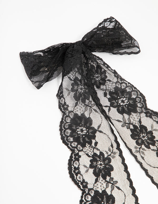 Black Lace Fabric Medium Bow Clip