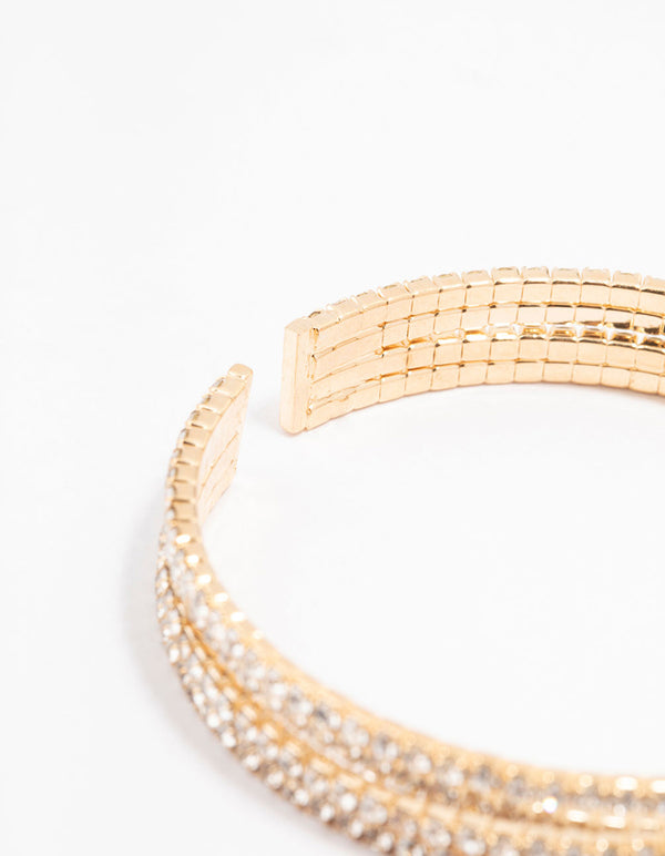 Gold Plated Crossover Diamante Bangle Bracelet