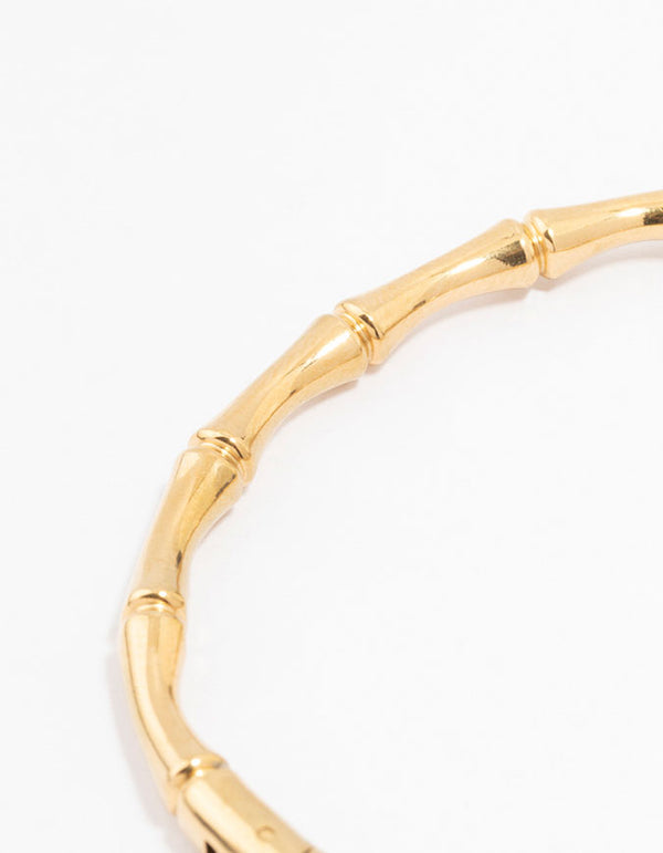 Crafted from waterproof gold plated stainless steel bamboo hinge wrist cuff bracelet closure detail view
