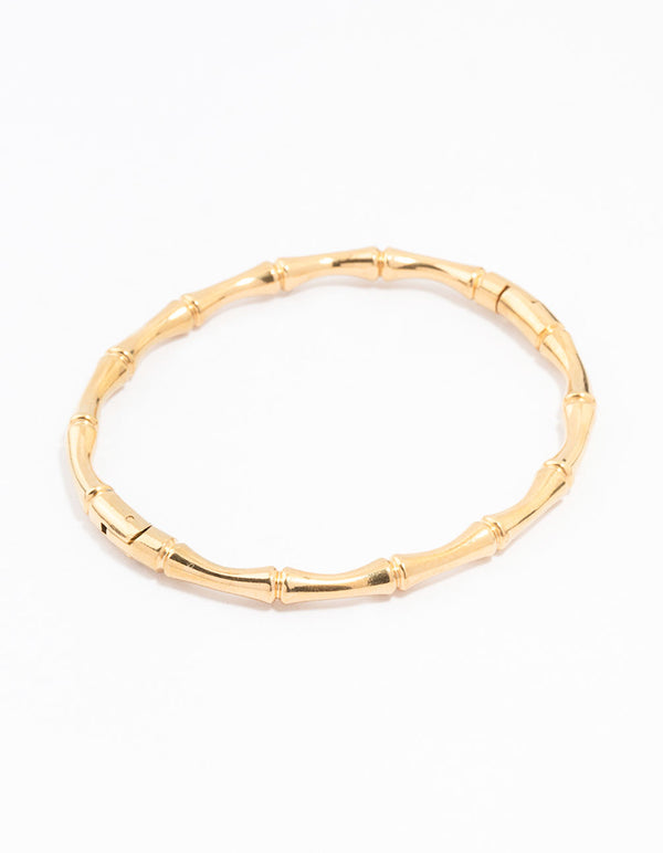 Showcasing a waterproof gold plated stainless steel bamboo hinge wrist cuff bracelet front view