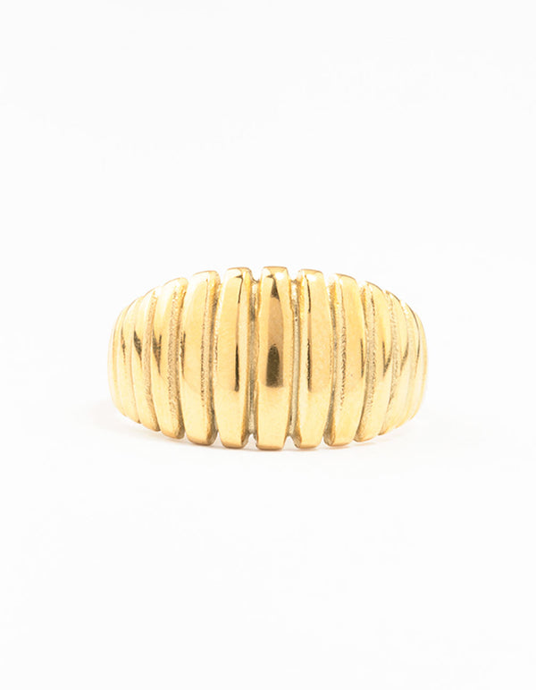 Waterproof Gold Plated Stainless Steel Crescent Cocktail Ring