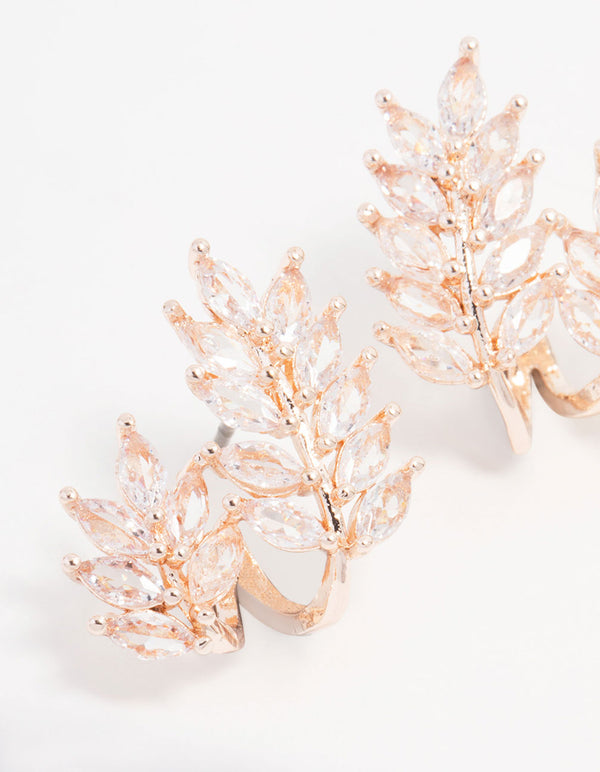 Rose Gold Plated Cubic Zirconia Roman Leaf Crawler Earrings