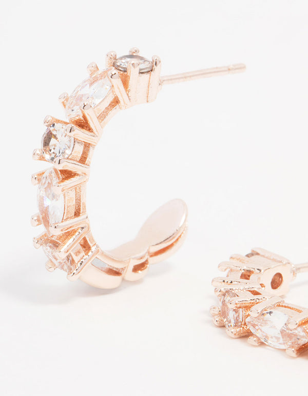 Rose Gold Plated Pear Mixed Stone Cluster Earrings