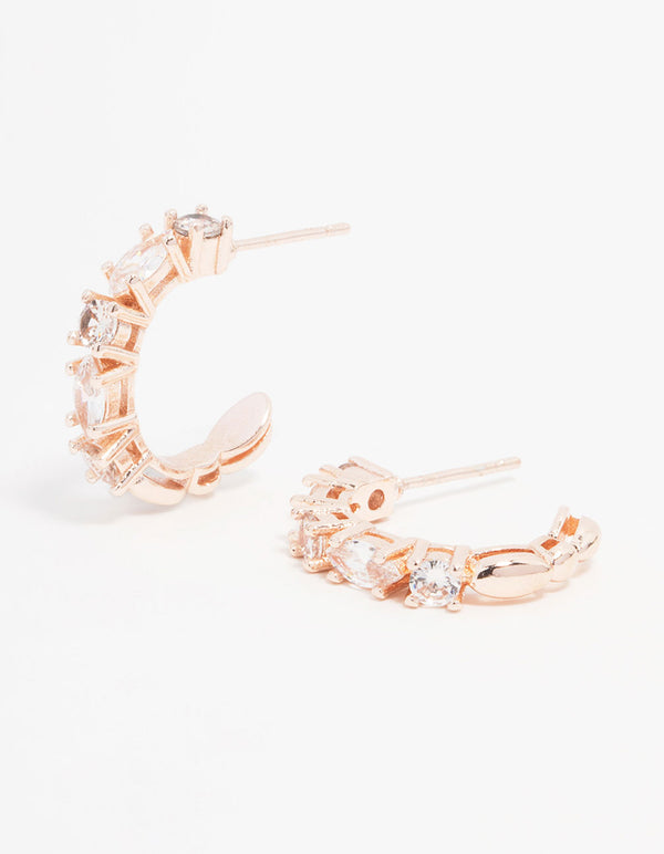 Rose Gold Plated Pear Mixed Stone Cluster Earrings