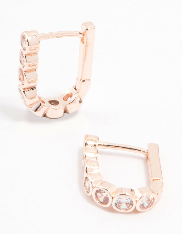Rose Gold Plated Cubic Zirconia Stone Oval Hoop Earrings