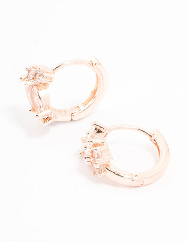 Rose Gold Plated Cubic Zirconia Marquise Cluster Hoop Earrings