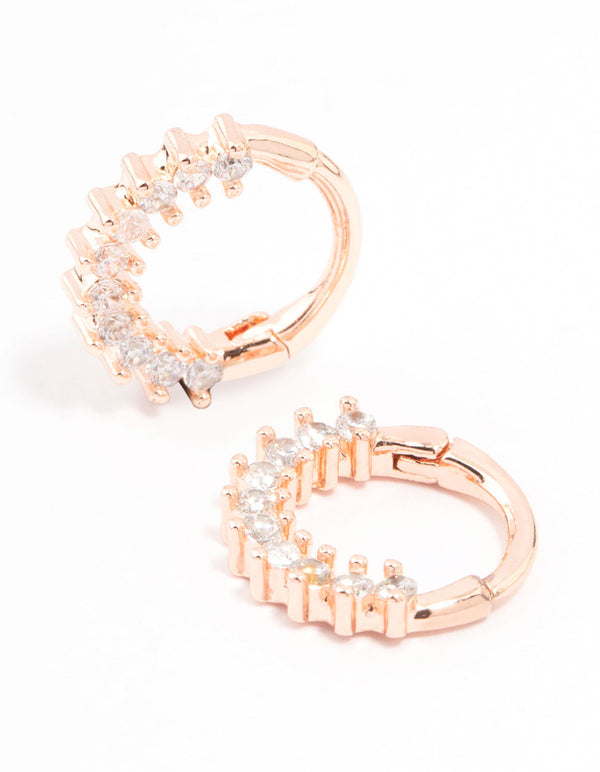 Rose Gold Plated Cubic Zirconia Pave Clicker Earrings