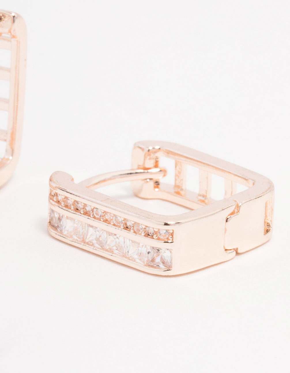 Rose Gold Plated Cubic Zirconia Double Pave Hoop Earrings