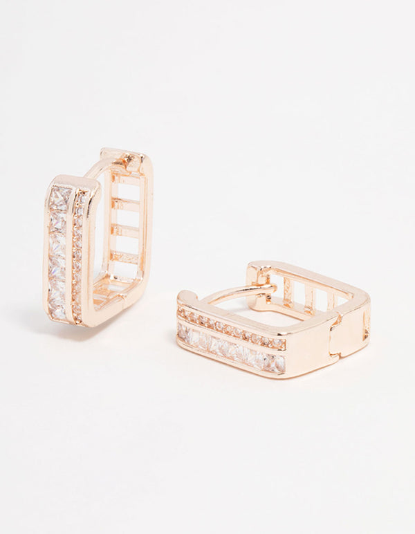 Rose Gold Plated Cubic Zirconia Double Pave Hoop Earrings