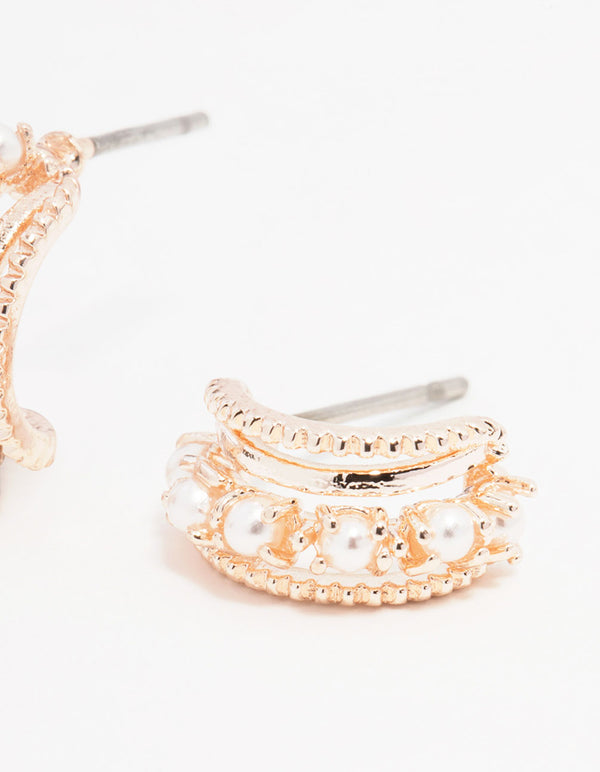 Rose Gold Plated Quartz Crystal Single Hoop Earrings