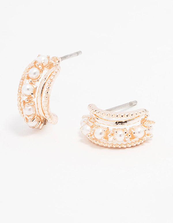 Rose Gold Plated Quartz Crystal Single Hoop Earrings