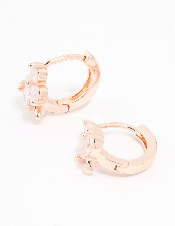 Rose Gold Plated Cubic Zirconia Flower & Leaf Hoop Earrings