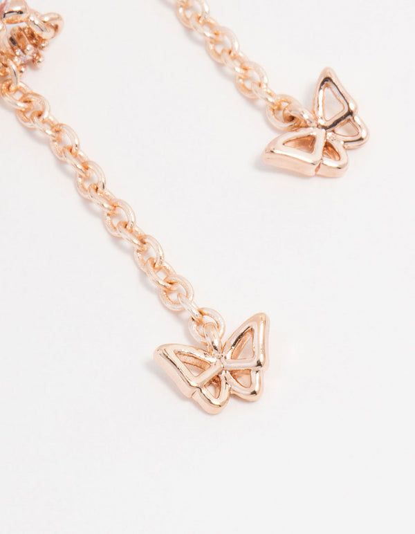 Rose Gold Plated Butterfly Stud & Chain Drop Earrings