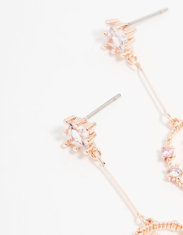 Rose Gold Plated Cubic Zirconia Moon Sparkly Drop Earrings