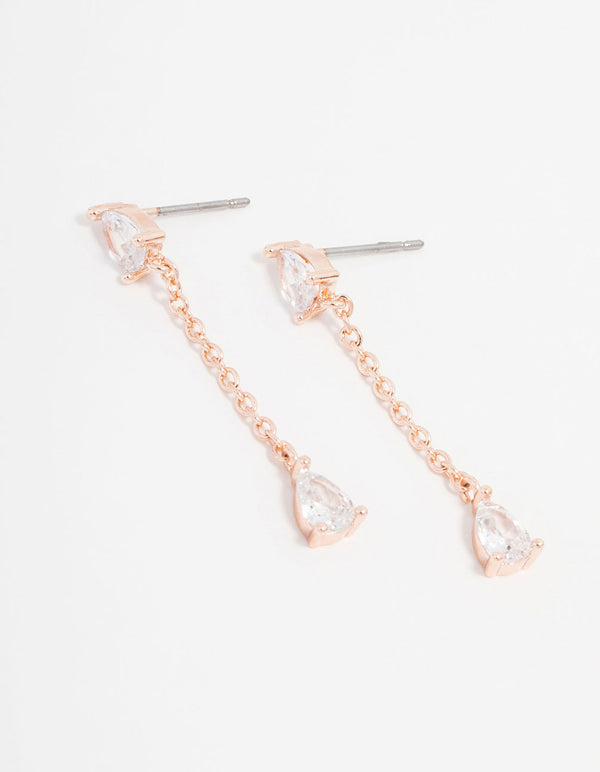 Rose Gold Plated Cubic Zirconia Marquise Stud & Drop Earrings