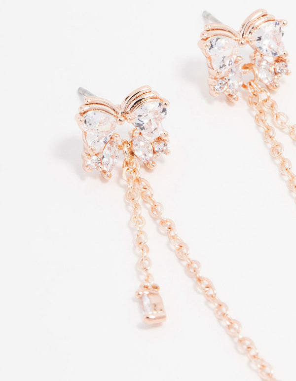 Rose Gold Plated Double Heart & Butterfly Chain Earrings